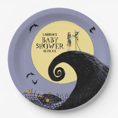 $2.25 | Nightmare Before Christmas Baby Shower | Halloween Crafts | nightmare before christmas, jack and sally, disney, baby shower, nightmare before christmas baby shower, jack and sally baby shower, fall baby shower, halloween baby shower Nightmare Before Christmas Babyshower, Nightmare Before Christmas Baby, Shower Items, Halloween Baby Shower Theme, Christmas Paper Plates, Silhouette Paper, Disney Baby Shower, Moon Silhouette, Baby Yoga