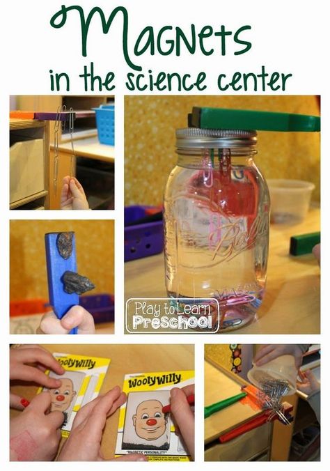 Magnets in the Science Center - Fun ideas & ways to explore magnets in preschool Science Center Preschool, Magnet Activities, Pre-k Science, Magnets Science, Preschool Science Activities, Preschool Centers, Science Activities For Kids, Kindergarten Science, Preschool Science