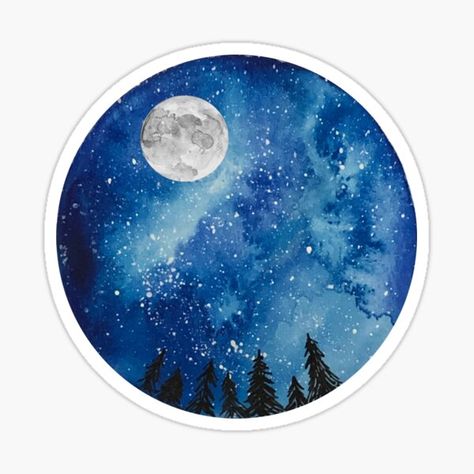 Watercolor Starry Night, Starry Night Sticker, Phone Cover Stickers, Watercolor Night Sky, Art Puns, Forest Silhouette, Monet Water Lilies, Cover Stickers, Christmas Romance