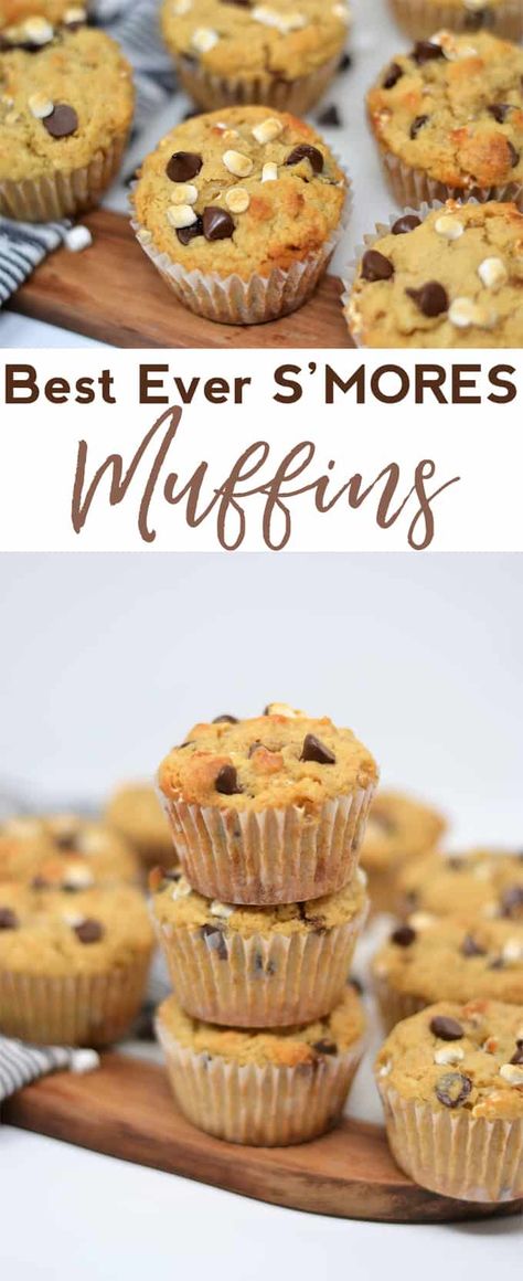 This recipe for S'mores Muffins will become a new family favorite! We took a basic s'mores recipe and turned it into a muffin-perfect for snacks or an easy breakfast. If you love s'mores, this post is for you! Easy Smores, Smores Dessert, Smore Recipes, Homemade Muffins, Recipe Breakfast, Blue Crafts, Snack Treat, Grandma's House, Muffin Recipe