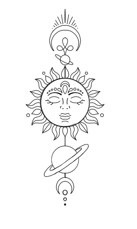 Spiritual Drawings Ideas Easy, Easy Spiritual Drawings, Simple Tattoos Outline Line Drawings, Sun And Moon Outline, Sun And Moon Drawing Simple, Outline Drawings Simple, Sun Tattoo Stencil, Sun And Moon Tattoo Stencil, Easy Line Tattoos