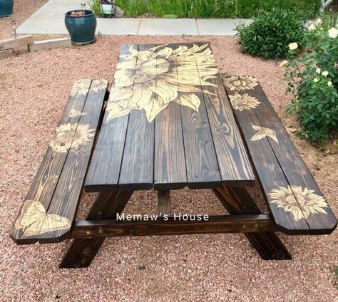 Painted Picnic Tables, Picnic Table Makeover, Table Makeover, Household Furniture, Landscape Projects, Outdoor Tables, Blank Canvas, Hello Summer, Picnic Table