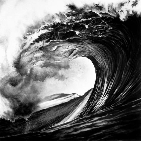 Photorealistic Charcoal Drawings of Epic Waves - My Modern Metropolis Symbole Tattoo, Wave Drawing, Art Charcoal, White Nature, Charcoal Sketch, Charcoal Art, Charcoal Drawing, Arte Horror, Jolie Photo