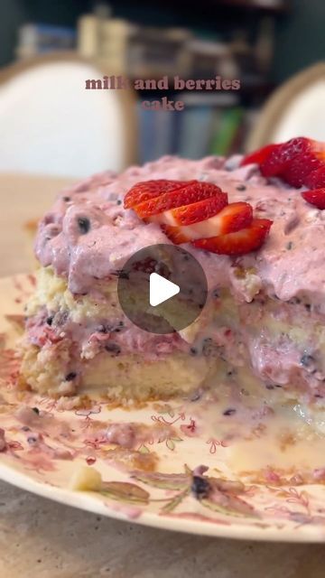 jessica archibald on Instagram: "MILK AND BERRIES CAKE

CAKES:
5 large eggs , separated
1 cup granulated sugar , divided
1 cup all-purpose flour
1 1/2 teaspoons baking powder 1/4 teaspoon salt
1/3 cup whole milk 1 teaspoon vanilla extract
THREE MILKS: 
12 ounce can evaporated milk 
14 ounce can sweetened condensed milk 1/4 cup whole milk

BERRY WHIPPED CREAM: 
3 cups of whipping cream, whipped very heavily — you can add in about a half cup of powdered sugar. the wetness of the fruit will make your whipped cream go soft so don’t be afraid to whip it until it is very stiff

1 clamshell of each: strawberries, blueberries, raspberries, and blackberries. I cut the strawberries and blackberries into slices, the mixer will break up the blueberries and raspberries. MAKE SURE THE FRUIT IS DRY AND T Milk And Berries Cake, Berries Cake, Strawberries Blueberries, Berry Cake, Whip It, Whipping Cream, Evaporated Milk, Sweetened Condensed Milk, Whole Milk