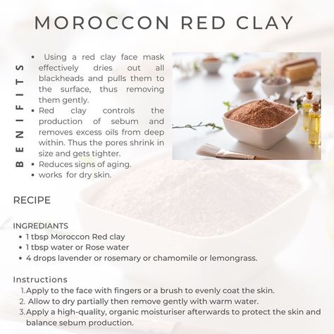 Clay Recipe, Clay Face Mask, Clay Food, Red Clay, Clay Masks, Rose Water, Lemon Grass, Aging Signs, How To Apply