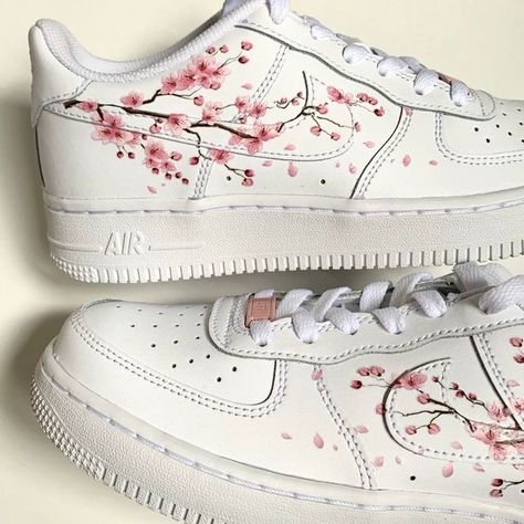 Sakura Flowers, Pink Sakura, Air Force 1s, Dr Shoes, Preppy Shoes, Pretty Shoes Sneakers, Personalized Shoes, Custom Air Force 1, Air Force One