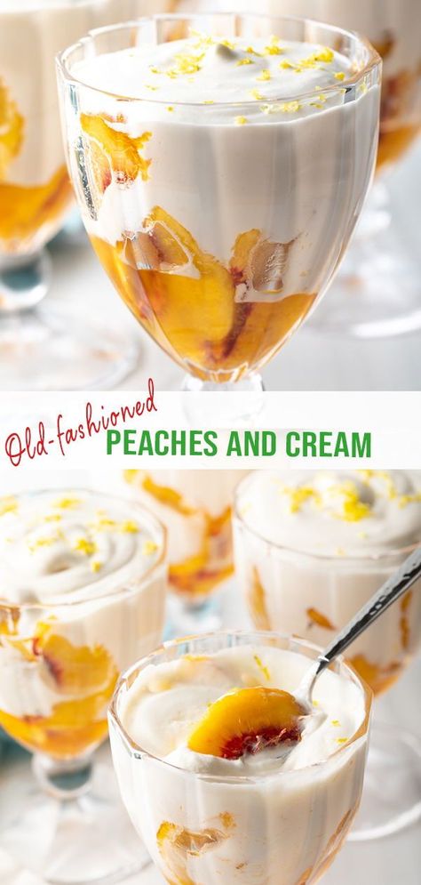 Healthy Peach Dessert, Can Peaches Recipes, Peaches And Cream Recipe, Peaches And Cream Dessert, Peach Desserts Easy, Light Summer Desserts, Cream Desserts Recipes, Desserts Aesthetic, Fresh Peach Recipes