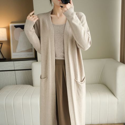 Women's Cashmere cardigans 2021 New Style for Autumn and Winter Casual Long Knitted Cardigan women Style For Autumn, Tricotin Long, Long Knitted Cardigan, Womens Sweater Coats, Cardigan Knitted, Long Knit Cardigan, Gilet Long, Langer Mantel, Womens Cashmere