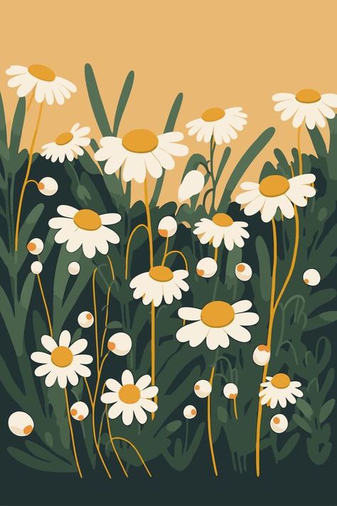 white chamomile flowers nature background illustration, illustration, #AD, #background, #nature, #Ad Wild Flower Aesthetic, Chamomile Illustration, Nature Background Illustration, Daisy Illustration, Gardening Illustration, Indoor Mural, Tea Book, Flower Shop Decor, Product Illustration