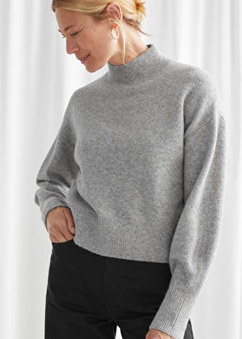 Mock Neck Sweater - Grey - Sweaters - & Other Stories Mock Neck Sweater Outfit, Neck Sweater Outfit, Grey Sweater Outfit, Mid Waist Jeans, Big Scarf, Sweater Outfit, Grey Outfit, Mock Neck Sweater, Cool Sweaters