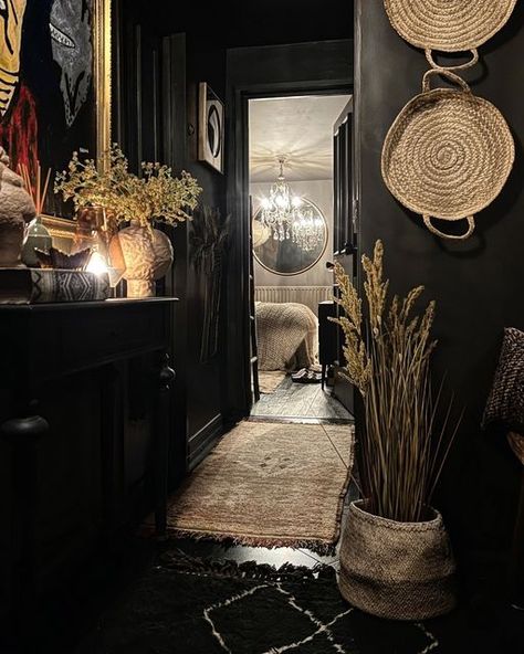 Dark Brown Hallway, Painted Hallway, Black Hallway, Foyer Wall, Maybe Next Time, Outdoor Bedroom, Dark Interiors, French Cottage, Gray Interior