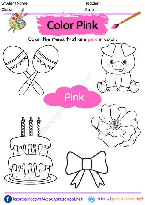 Color Pink Worksheet for Preschool Color Theme Worksheets Preschool, Pink Color Activities For Preschool, Pink Activities For Preschool, Pink Worksheet Preschool, Color Pink Activities For Preschool, Color Review Preschool Worksheets, Color Pink Worksheets For Preschool, Color Purple Worksheets For Preschool, Colors Worksheet