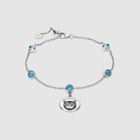 Blind for Love bracelet in silver Gucci Blind For Love, Silver Engraved Bracelet, Bracelet In Silver, Gold And Silver Bracelets, The Mystic, Blue Stones, Love Bracelet, A Bracelet, Love Bracelets