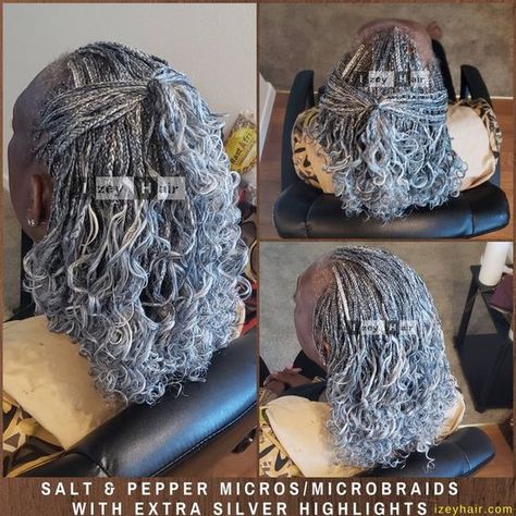 Pepper Crochet, Grey Box Braids, Grey Hair Braids, Micro Braids Styles, Grey Hair Journey, Micro Braids Hairstyles, Grey Hair Don't Care, Curly Crochet Hair Styles, Gorgeous Gray Hair