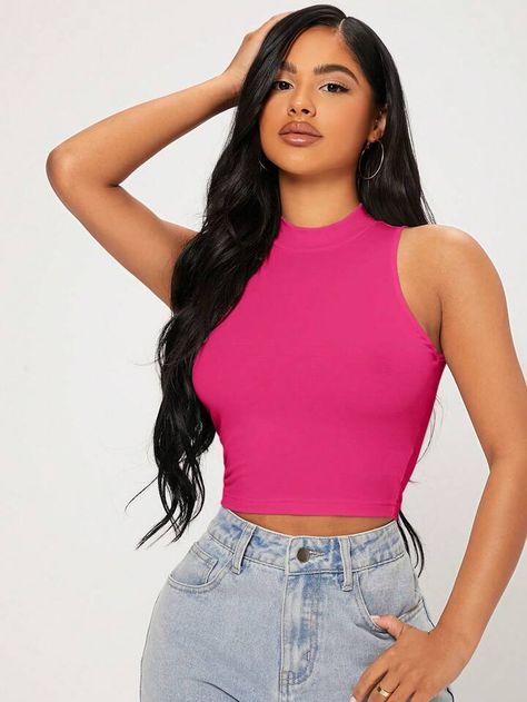 Outfits With Hot Pink Tops, Bright Pink Top Outfit, Hot Pink Tank Top Outfit, Pink Tank Top Outfit, Pink Crop Top Outfit, Pink Tank Tops Outfit, Plus Size Y2k Outfits, Nikki Manaj, Cute Y2k Outfits