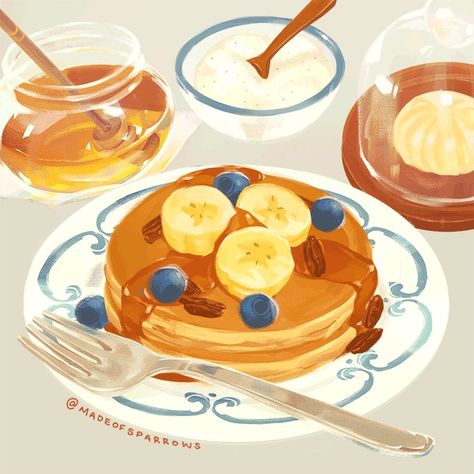 Pancake Drawing, Happy Pancake Day, Anime Foods, Arte Gif, 귀여운 음식 그림, Arte Indie, Arte Do Kawaii, Food Illustration Art, Pancake Day