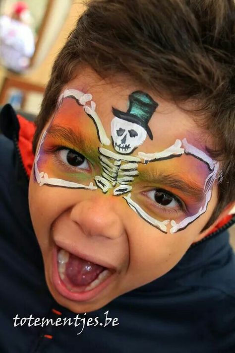 Kids Skeleton Face Paint, Face Paint Ideas For Kids, Paint Ideas For Kids, Face Painting Halloween Kids, Easy Halloween Face Painting, Skeleton Face Paint, Pumpkin Face Paint, Halloween Makeup For Kids, Face Painting Tips