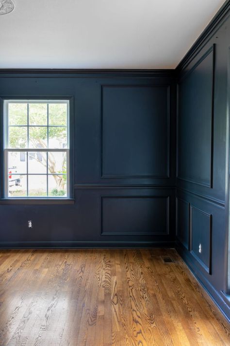 Best Navy Blue Paint Colors Office, Deep Blue Interior Paint, Dark Blue Sunroom, Dark Blue Complimentary Colors, Deep Blue Dining Room Walls, Navy Paint Living Room, Dark Blue Rooms Ideas, Dark Navy Blue Paint Colors, Symphony Blue Benjamin Moore