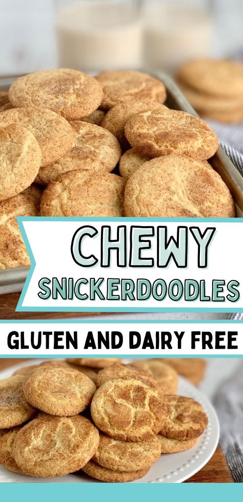 Gluten Free Snickerdoodle Cookies (Dairy Free too!) - Eating Gluten and Dairy Free Dairy Soy Free Dessert, Egg And Dairy Free Cookies, Sugar Cookie Recipe Dairy Free, Christmas Dessert Dairy Free, Gluten Free And Dairy Free Cookies, Gluten Free Dairy Free Protein Balls, Non Dairy Cookies Recipes, Gluten Free Desserts No Flour, Gluten And Sugar Free Cookies