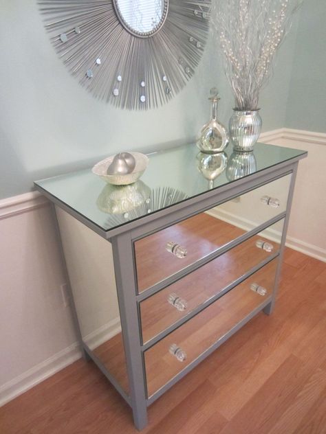 Floating Crystal on Top 5 Drawer Chest of Drawers - Mirrored furniture - Sparkle Diamond… | Mirrored furniture, Mirrored bedroom furniture, Mirrored furniture decor Mirror On Dresser, Ikea Bedroom Dressers, Diy Mirror Dresser, Bedroom Dresser With Mirror, Diy Mirrored Furniture, Dresser Ikea, Commode Shabby Chic, Room Mirror Ideas, Mirrored Dresser