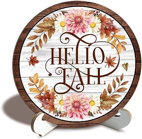 Amazon.com: Thanksgiving Round Maple Leaf Plaque Sign With Wooden Stand For Home Office Decor, Hello Fall Wood Tabletop Sign Centerpiece Desk Accessories, Autumn Party Supplies Gift For Women Man Teen -09 : Home & Kitchen Autumn Party, Tabletop Signs, Fall Party, Hello Fall, Wooden Stand, Hello Autumn, Plaque Sign, Desk Accessories, Home Office Decor