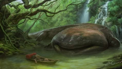 Aquatic Magical beings Giant Salamander, Beast Creature, Salamanders, Creature Artwork, Prehistoric Art, Dragon Illustration, Fantasy Beasts, Alien Concept Art, Monster Concept Art