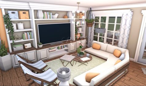 Roblox Rocitizens Living Room Ideas, Bloxburg Living Room Ideas Aesthetic Big, 4x4 Living Room Ideas Bloxburg, Bloxburg Spring House Ideas, Cottagecore Living Room Bloxburg, Bloxburg Spring House Interior, Living Room Inspo Bloxburg, Living Rooms Bloxburg, Blocksburg Living Room Ideas