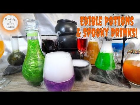 Edible Potions : Spooky Drinks : Edible Harry Potter Potions : Halloween Cocktails : Cosplay Potions - YouTube Edible Potions Recipes, Potion Drinks For Kids, Edible Potions, Drinkable Potions, Harry Potter Potions Diy, Harry Potter Potions Recipes, Potion Drinks, Potions For Kids, Harry Potter Cocktails