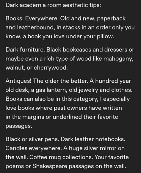 Dark Academia Username Ideas, Dark Academia Things To Do When Bored, Small Dark Academia Bedroom, Chaotic Academia Bedroom, Dark Academia Pajamas, Dark Academia Things To Do, Dark Academia Activities, Dark Academia Room Inspo, Dark Academia Lifestyle