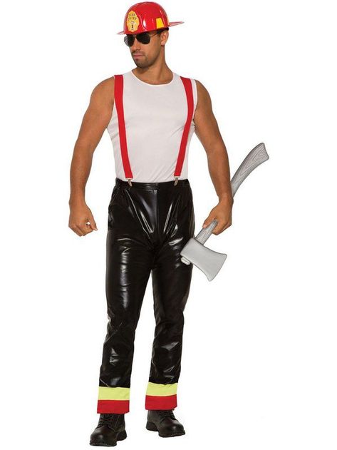 Mens Firefighter Costume, Career Costumes, Fireman Costume, Firefighter Costume, Red Suspenders, White Sleeveless Shirt, Hot Costume, Halloween Costume Outfits, Halloween Costumes For Teens