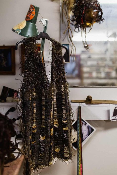 Off the wrack: the designer using seaweed to create art and high fashion | Design | The Guardian Dried Seaweed Art, Seaweed Fashion, Beach Textiles, Theatrical Masks, Seaweed Art, Seaweed Mask, High Fashion Design, Ocean Design, Lace Knitting Patterns