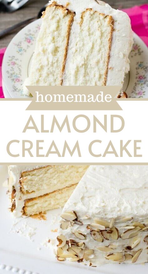 Almond Flavored Cake, Almond Cream Cake Recipe, Almond Cream Cake, Almond Torte, Cooked Frosting, Cake Recipe From Scratch, Cake Recept, Cream Cake Recipe, Whipped Frosting