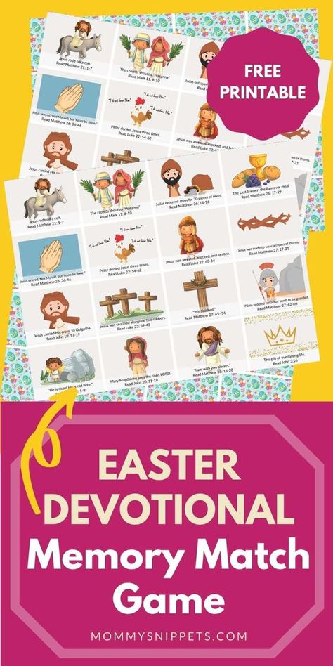 Easter memory match free printable Card Game Printable, Easter Story For Kids, Easter History, Memory Card Game, Easter Devotions, Easter Bible Verses, Christ Centered Easter, The Easter Story, Easter Lessons