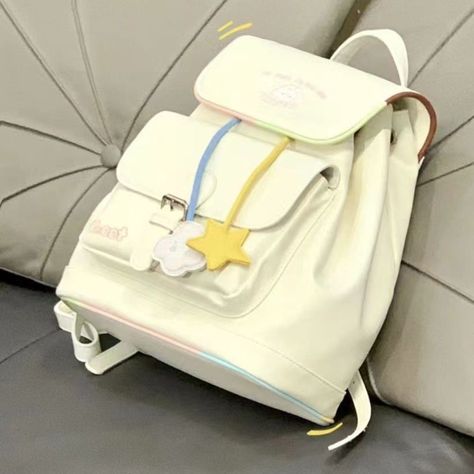 Large Capacity School Bag Soft PU Cute Travel Bag White Drawstring Shoulder Bag Women Girl Backpack Students Aesthetic, Bags Korean, Tas Mini, Cute Mini Backpacks, Aesthetic Backpack, Kawaii Bags, My Style Bags, Aesthetic Bags, Cute Womens