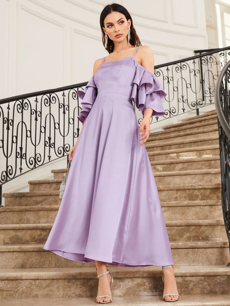 Pastel Purple Dress Formal, Lilac Long Sleeve Dress, Purple Dress Formal Classy, Light Purple Gown, Purple Dress Formal, Lilac Purple Dress, Purple Tulle Dress, Flowy Silk Dress, Lilac Gown