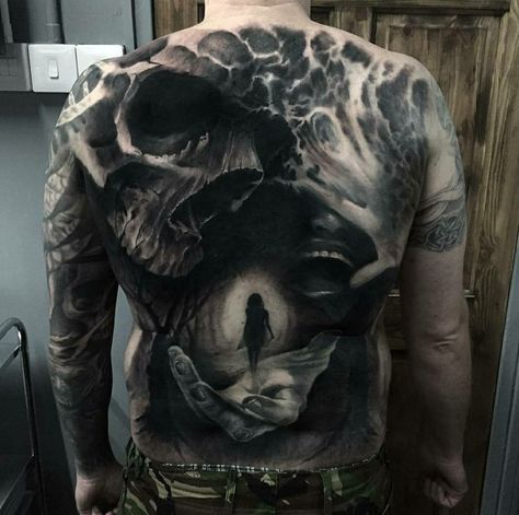 Tattoo King, Backpiece Tattoo, Full Background, Tattoo Power, Back Piece Tattoo, Kunst Tattoos, Full Back Tattoos, Back Tattoos For Guys, Creepy Tattoos