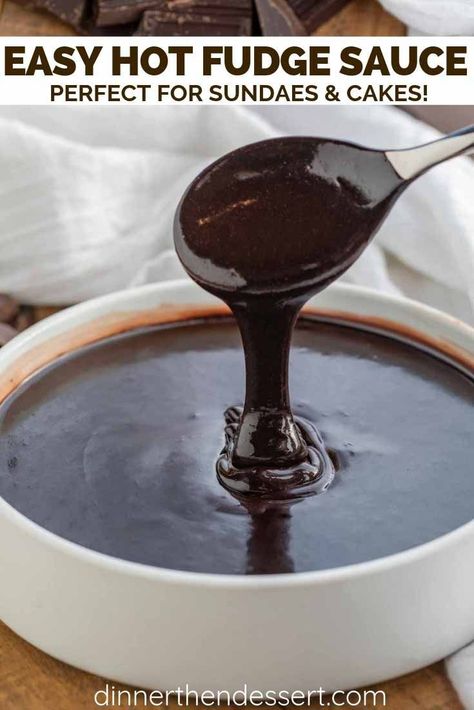 Easy Hot Fudge Sauce is sweet and indulgent, made with cocoa powder, butter, sugar, and heavy cream with vanilla, and ready in only a few minutes! #sprinkles #chocolate #hotfudge #icecream #summer #bananasplit #dinnerthendessert Easy Hot Fudge Sauce, Easy Hot Fudge, Chocolate Pop Tarts, Hot Chocolate Sauce, Homemade Chocolate Sauce, Chocolate Sauce Recipes, Homemade Hot Fudge, Mayonnaise Cake, Chocolate Fudge Sauce