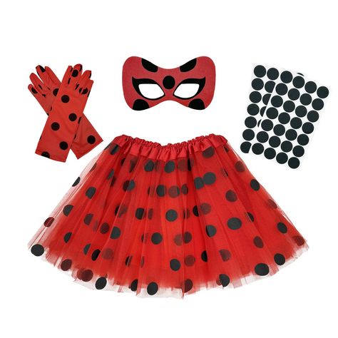 PRICES MAY VARY. Ladybug Costume Set: You will get a polka dots tutu dress, an eye mask, one pair of polka dots gloves, 2 sheets of adhesive felt circle spots to complete your ladybug costume Polka Dots Skirt: Waistband stretches approximately 8.5" to 18" in width; Length is about 11" Ladybug Accessories: The length of gloves is 9.5”, eye mask approximately 6.5”x4” Exquisite Design: The 3 layers of tulle make it thinner and fluffy, which is good for adding layering, not see through at all Applic Ladybug Costume Diy, Ladybird Halloween, Ladybug Costume Kids, Ladybug Accessories, Ladybird Costume, Polka Dot Gloves, Antenna Headband, Felt Stickers, Birthday Lady