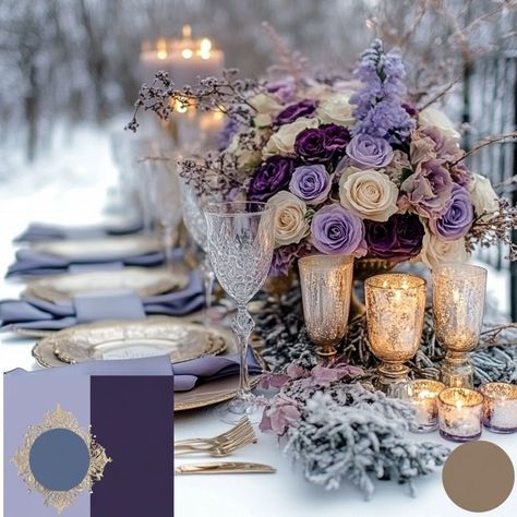 Winter weddings offer the perfect backdrop for rich, dramatic color palettes, and purple hues add an especially magical touch to the season. From deep plums to delicate lavenders, purple brings warmth, romance, and elegance to any celebration. Paired with complementary shades like silver, frosty blue, and gold, these palettes can transform a winter wedding into a dreamy wonderland. Explore how these purple-inspired combinations can bring your winter wedding vision to life in a captivating, ... Purple And Gray Wedding Ideas, Winter Wedding Color Palette Purple, Purple Winter Wedding, Deep Purple Wedding, Purple Wedding Ideas, Winter Wedding Color Palette, Winter Wedding Ideas, Winter Celebration, Amethyst Wedding