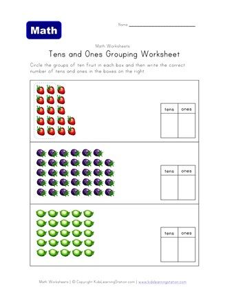 Circle each group of ten and then write the number of tens and ones in the boxes. Free Place Value Worksheets, Math Songs, Place Value Worksheets, Math Patterns, Money Math, Mathematics Worksheets, Math Activities For Kids, Worksheets Kindergarten, Worksheet For Kids