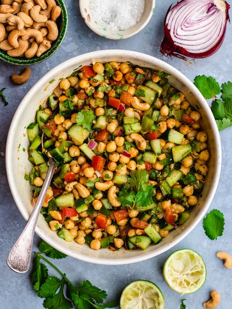 Red Lentil Salad, Salad Indian, Chickpeas Salad, Harvest Salad, Veg Food, Lentil Salad, Lime Dressing, Chickpea Salad, Red Lentil