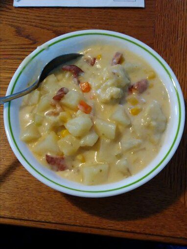 Potato Soup With Rivels Recipe, Rivels Recipe, Bacon Carrots, Pumpkin Swirl Cheesecake, Making Baked Potatoes, Paula Deen Recipes, Carrots Celery, Chowder Soup, Baked Potato Soup