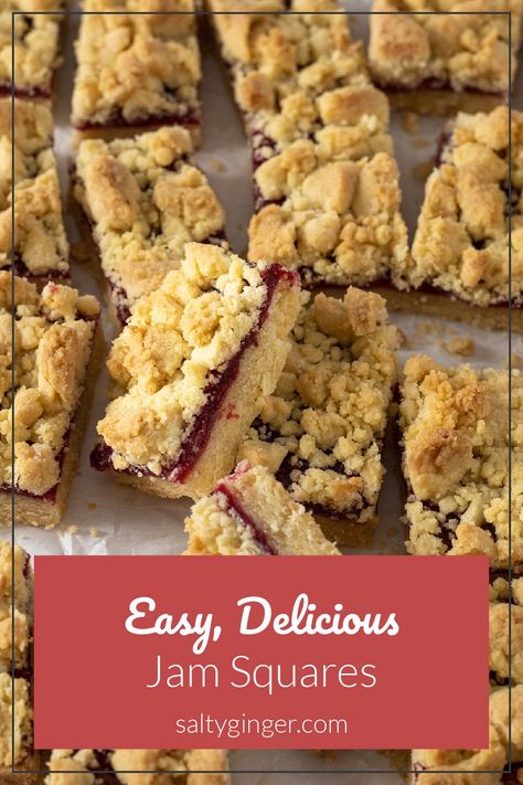 Simple Squares Recipes, Quick And Easy Squares Recipes, Uses For Jam, Baking With Jam Recipes, Easy Squares Recipe 3 Ingredients, Recipes That Use Jam, Jam Tarts Recipe Simple, Jam Squares Recipes South Africa, Jam Squares Recipes