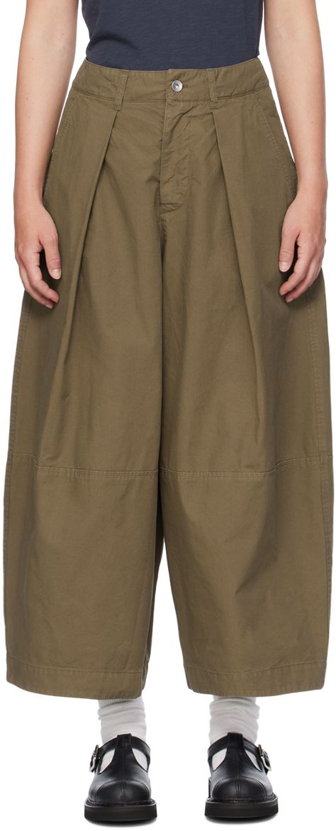 Wide-leg tapered garment-dyed cotton poplin trousers. · Belt loops · Three-pocket styling · Zip-fly · Knife pleats at front waistband · Cropped legs Supplier color: Brown Trousers Details Menswear, Poplin Trousers, Thailand Outfit, 2024 Wardrobe, Masc Fashion, Knife Pleats, Trousers Details, Military Pants, Fall 24