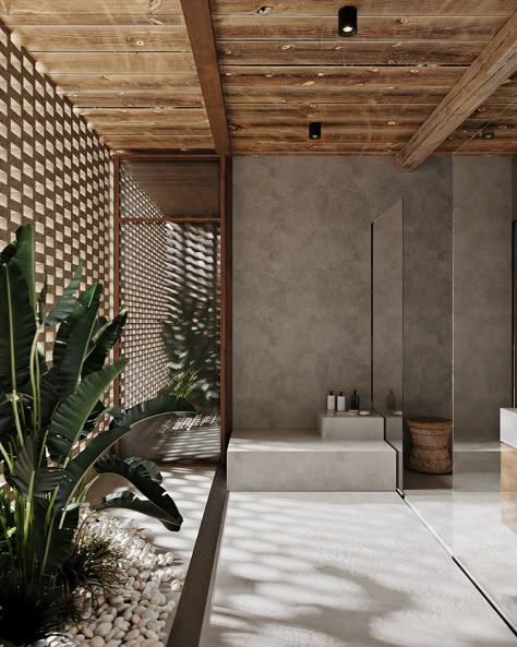 Vabi Sabi Aestethic on Behance Neutral Architecture, Wabi Sabi House, Concrete Effect Paint, Wabi Sabi Interior, Casa Cook, Bali House, Casa Country, Tropical House, Beach House Design