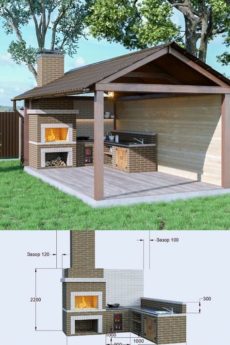 Eksterior Modern, Outdoor Kitchen Plans, Backyard Fireplace, Backyard Kitchen, التصميم الخارجي للمنزل, Deck Decorating Ideas On A Budget, Deck Decorating Ideas, Outdoor Gardens Design, घर की सजावट