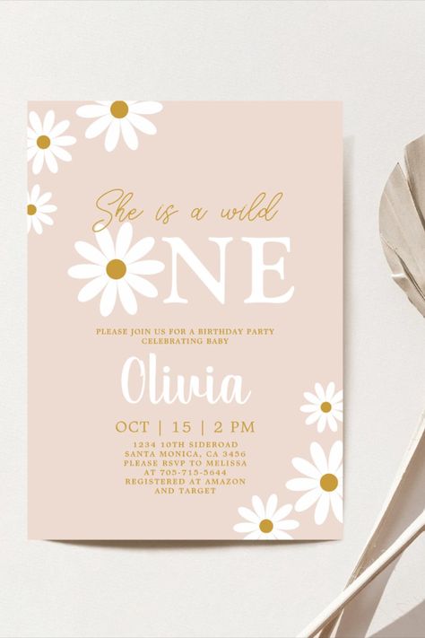 Daisy Flower Invitation, Daisy 1st Birthday, Invitation 1st Birthday, Baby Olivia, Birthday One, Retro Daisy, 1st Birthday Invitation, Flower Invitation, 1st Birthday Invitations