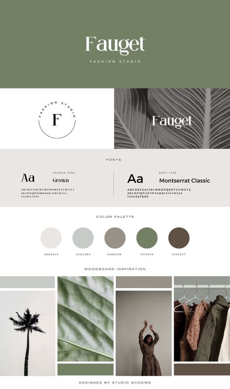 Green Minimalist Aesthetic Fashion Studio Style Guide Brand Board - Templates by Canva Style Guide Aesthetic, Green Aesthetic Graphic Design, Brand Guides Design, Business Green Aesthetic, Creative Wordmark Logo, Branding And Identity, Fashion Design Branding, Brand Research Board, Green Business Color Palette