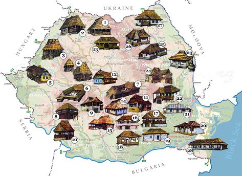 Types of traditional Romanian houses [988x719] Romanian Architecture, Romania Map, Visit Romania, Romania Travel, Infographic Map, Rural House, Rustic Traditional, Traditional Houses, Small Houses