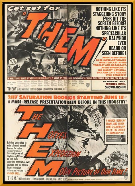 A double page magazine spread for THEM from 1954. Comic Style Magazine Layout, Aesthetic Article Layout, Comic Magazine Layout, Old Magazine Layout, Them 1954, Old Magazine Pages, 2 Page Magazine Spread, Magazine Spread Design Creative, Double Page Spread Design